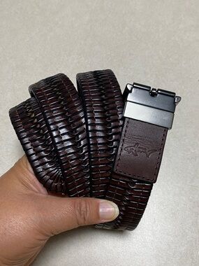 Greg Norman Belt Mens Size 38” Black Brown Leather Woven Belt- Reversible